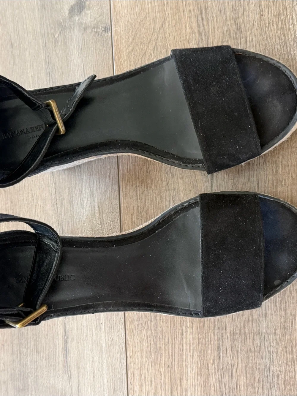 Banana Republic Black Suede Espadrille Wedge Sandals